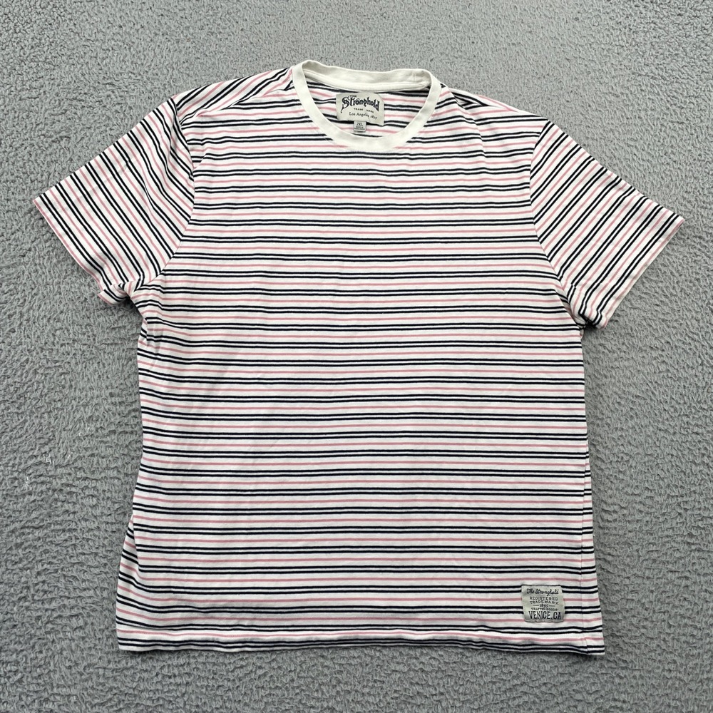 The Stronghold T-Shirt Mens 2XL White Pink Striped Short Sleeve Tee Cotton